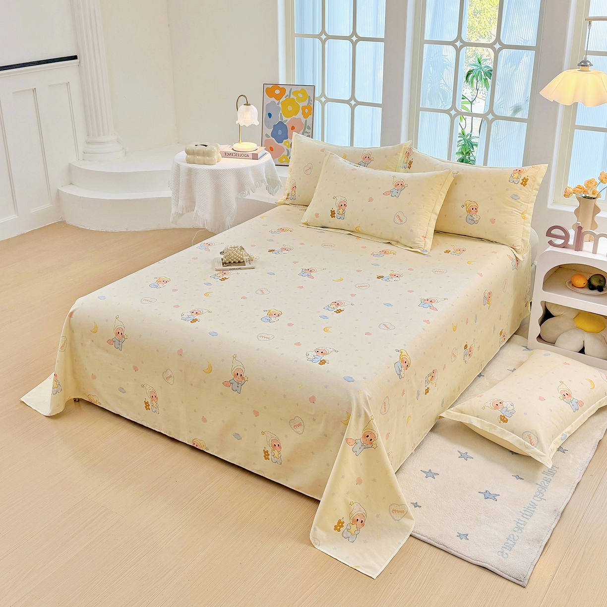 91家纺网 家纺一手货源 找家纺 安逸家纺 2026新款全棉纯棉印花12868系列-床单单件单床单 蓝色星星人