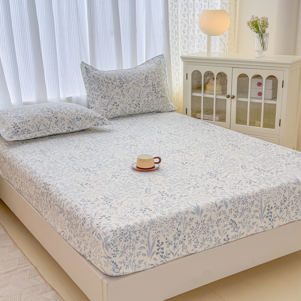 91家纺网 家纺一手货源 找家纺 安逸家纺 2026新款全棉纯棉印花12868系列-床笠单件单床笠 蓝沫