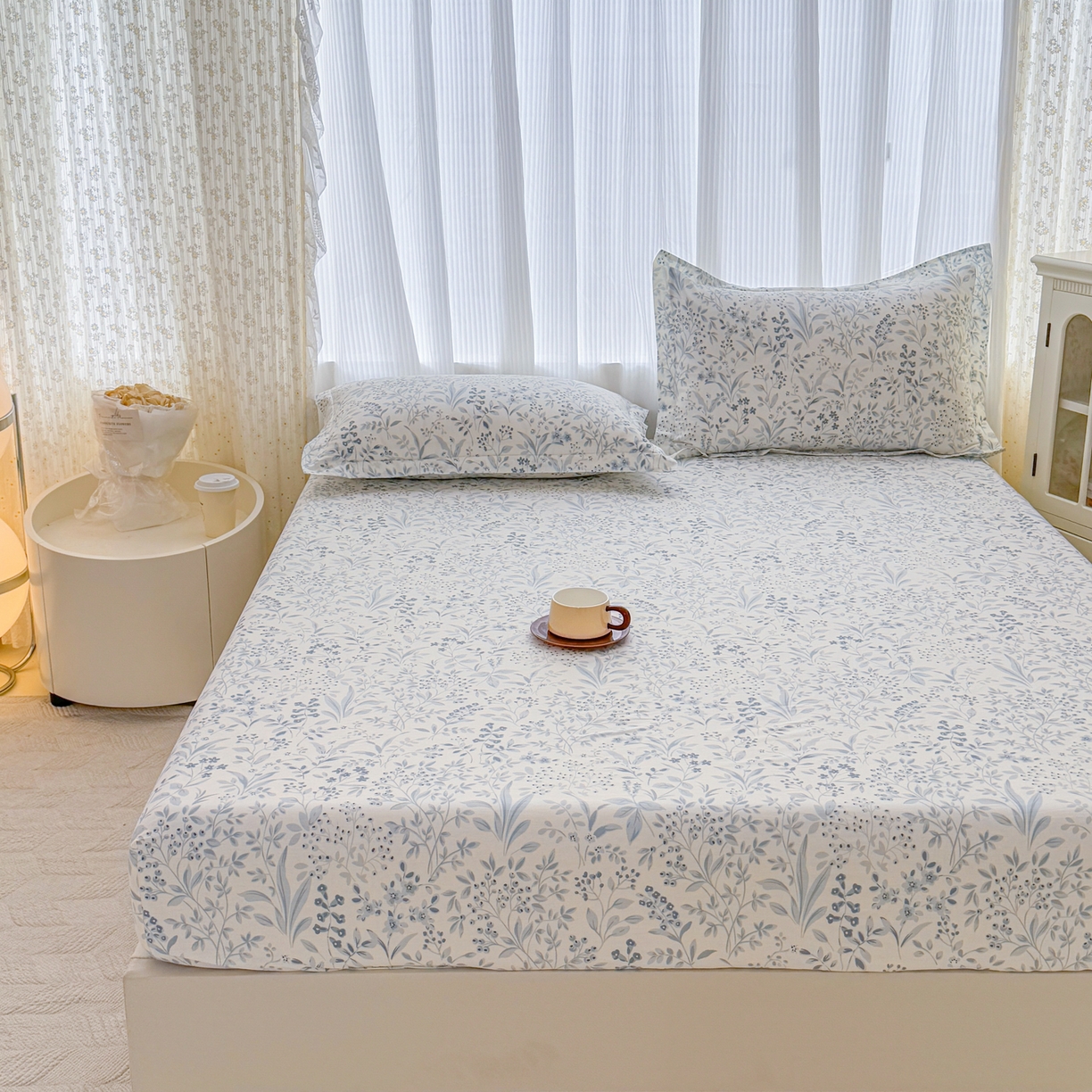 91家纺网 家纺一手货源 找家纺 安逸家纺 2026新款全棉纯棉印花12868系列-床笠单件单床笠 蓝沫