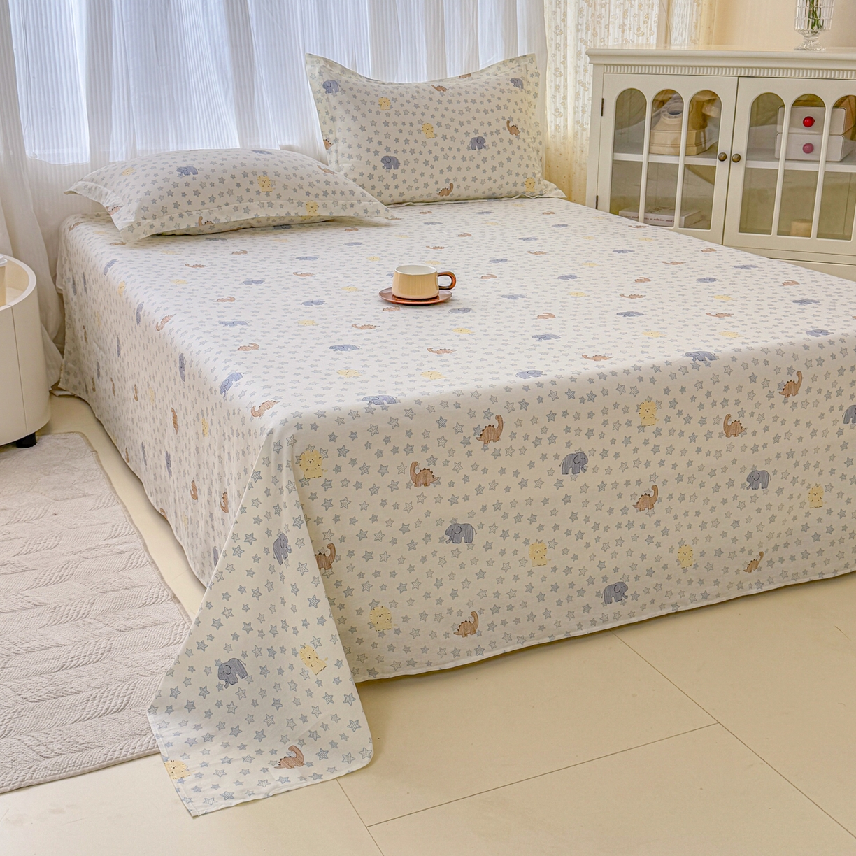 91家纺网 家纺一手货源 找家纺 安逸家纺 2026新款全棉纯棉印花12868系列-床单单件单床单 蓝星动物园