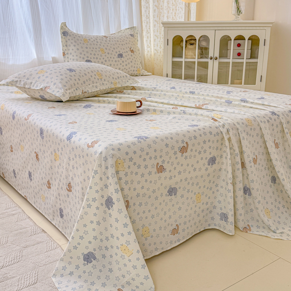 91家纺网 家纺一手货源 找家纺 安逸家纺 2026新款全棉纯棉印花12868系列-床单单件单床单 蓝星动物园