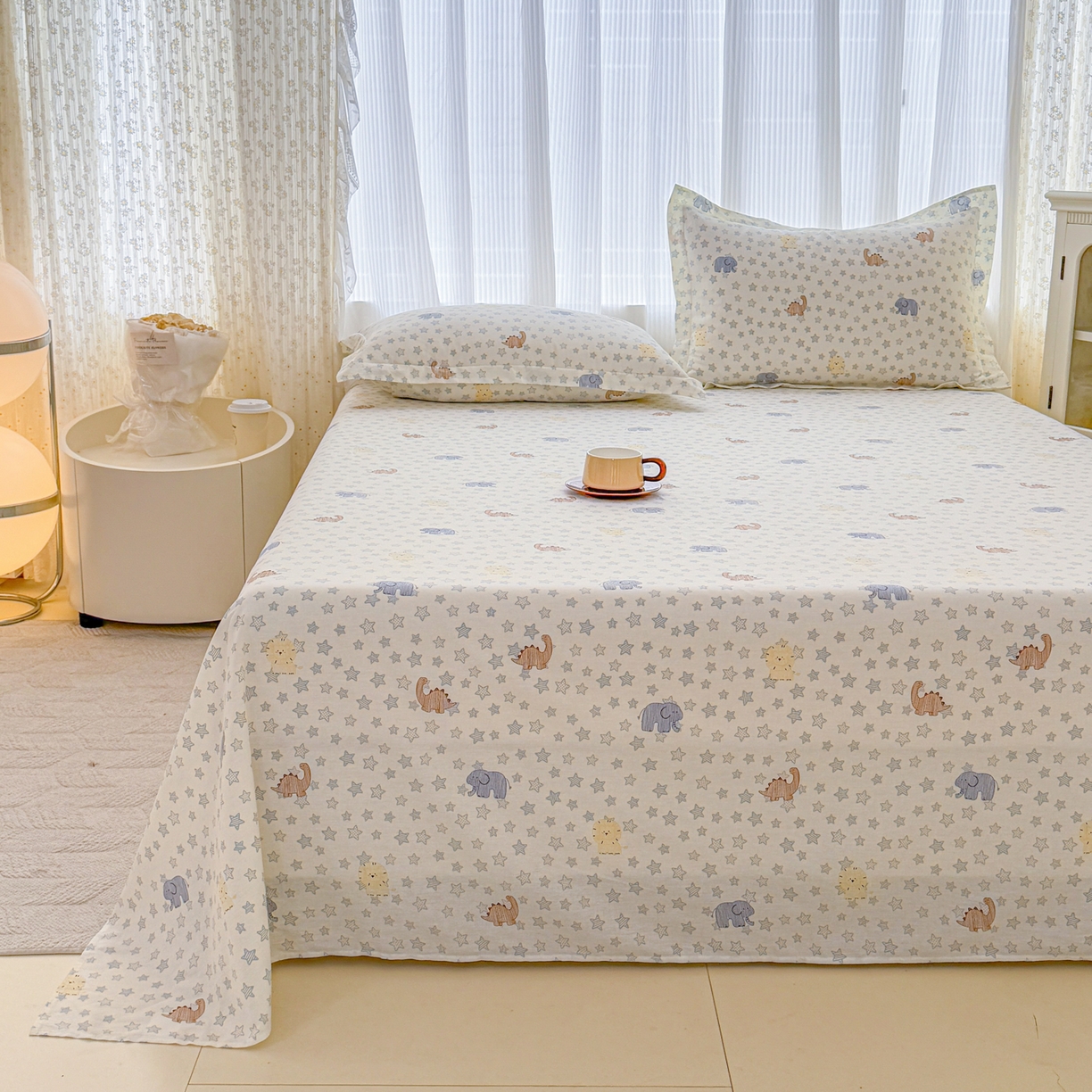 91家纺网 家纺一手货源 找家纺 安逸家纺 2026新款全棉纯棉印花12868系列-床单单件单床单 蓝星动物园