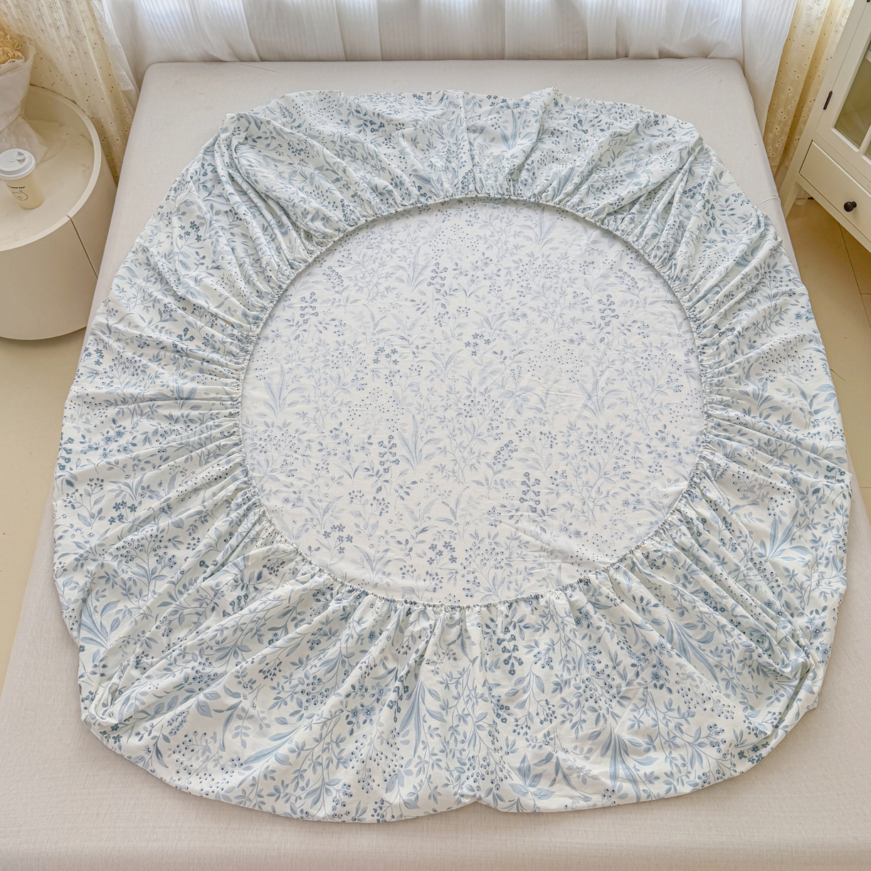 91家纺网 家纺一手货源 找家纺 安逸家纺 2026新款全棉纯棉印花12868系列-床笠单件单床笠 蓝沫