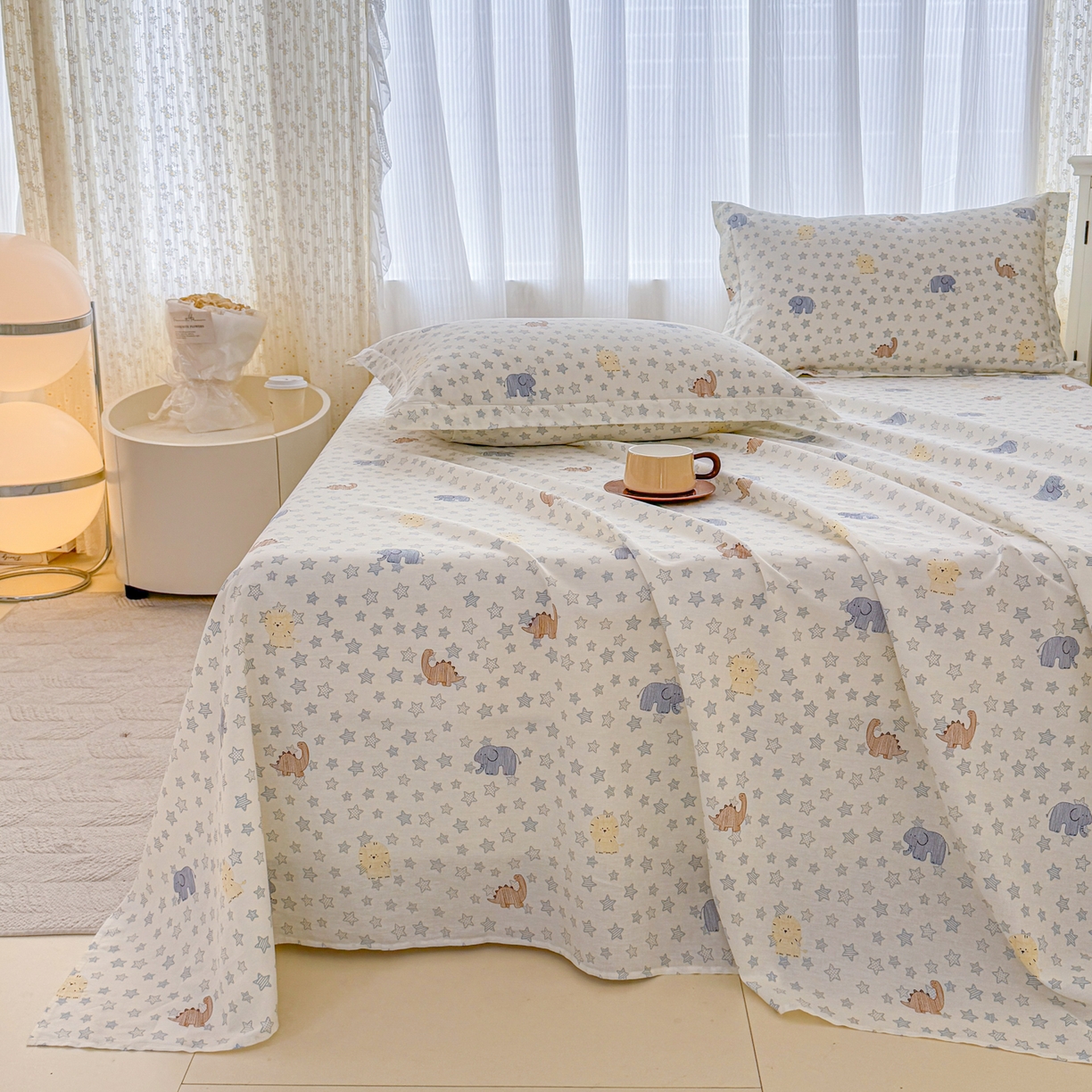 91家纺网 家纺一手货源 找家纺 安逸家纺 2026新款全棉纯棉印花12868系列-床单单件单床单 蓝星动物园