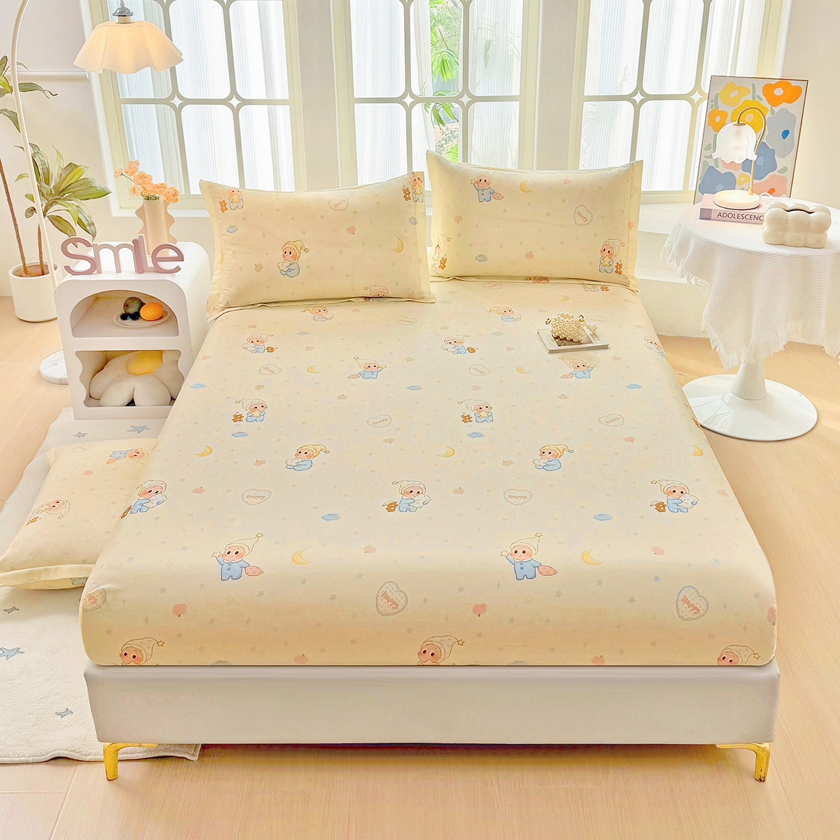 安逸家纺 2026新款全棉纯棉印花12868系列-床笠单件单床笠 蓝色星星人