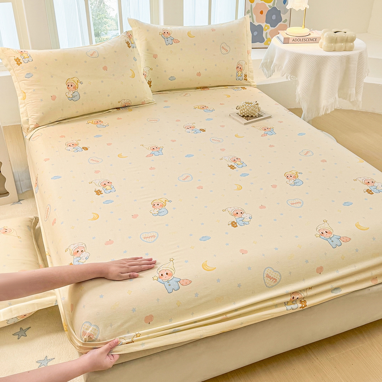 91家纺网 家纺一手货源 找家纺 安逸家纺 2026新款全棉纯棉印花12868系列-床笠单件单床笠 蓝色星星人