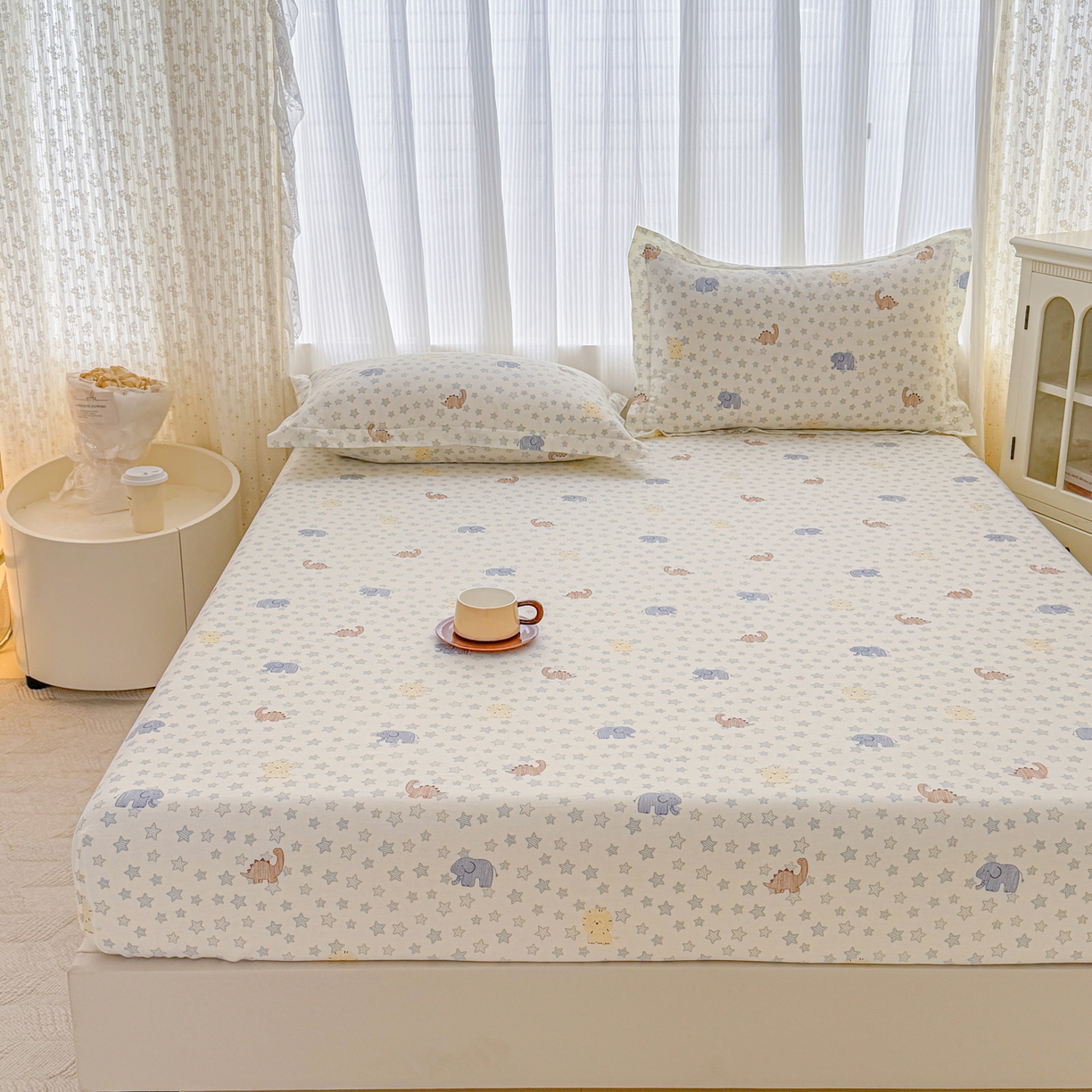 91家纺网 家纺一手货源 找家纺 安逸家纺 2026新款全棉纯棉印花12868系列-床笠单件单床笠 蓝星动物园