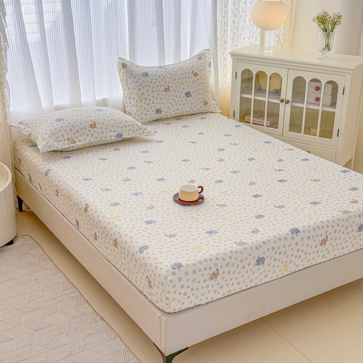 91家纺网 家纺一手货源 找家纺 安逸家纺 2026新款全棉纯棉印花12868系列-床笠单件单床笠 蓝星动物园