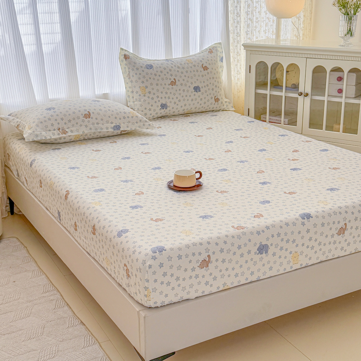 91家纺网 家纺一手货源 找家纺 安逸家纺 2026新款全棉纯棉印花12868系列-床笠单件单床笠 蓝星动物园