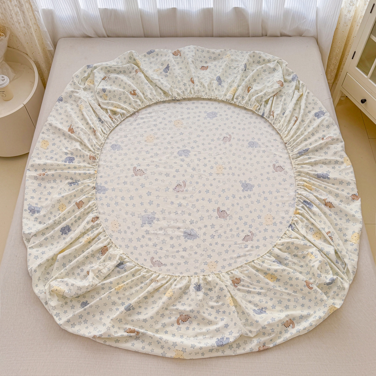 91家纺网 家纺一手货源 找家纺 安逸家纺 2026新款全棉纯棉印花12868系列-床笠单件单床笠 蓝星动物园