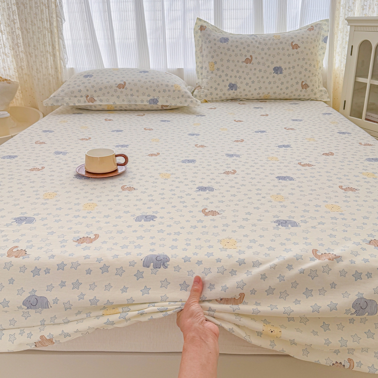 91家纺网 家纺一手货源 找家纺 安逸家纺 2026新款全棉纯棉印花12868系列-床笠单件单床笠 蓝星动物园