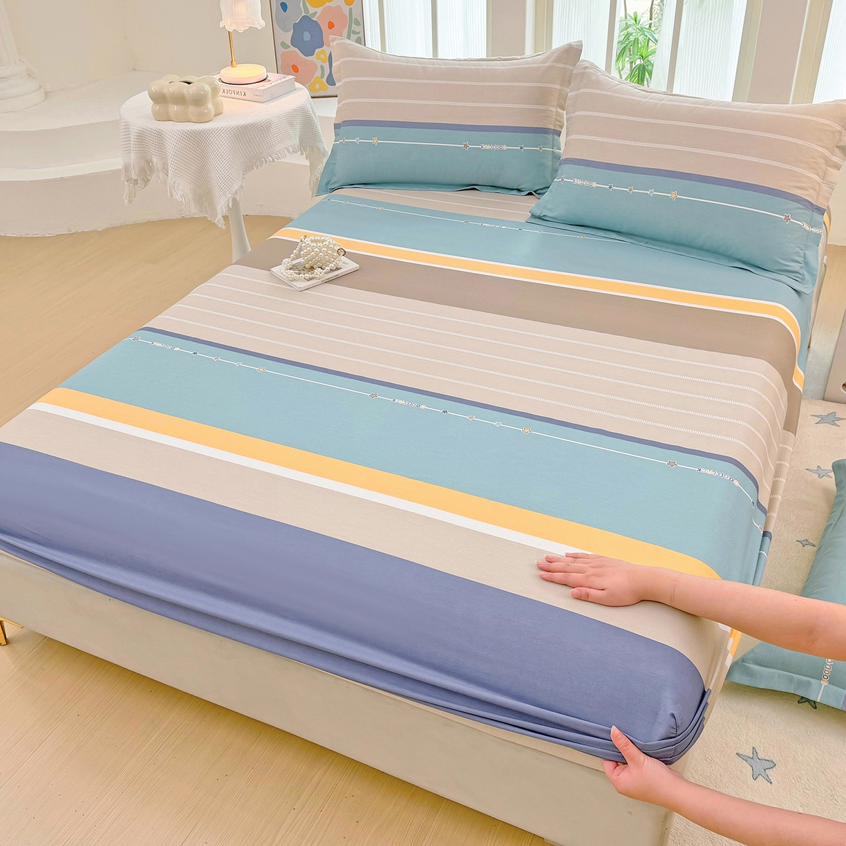 91家纺网 家纺一手货源 找家纺 安逸家纺 2026新款全棉纯棉印花12868系列-床笠单件单床笠 米兰印象