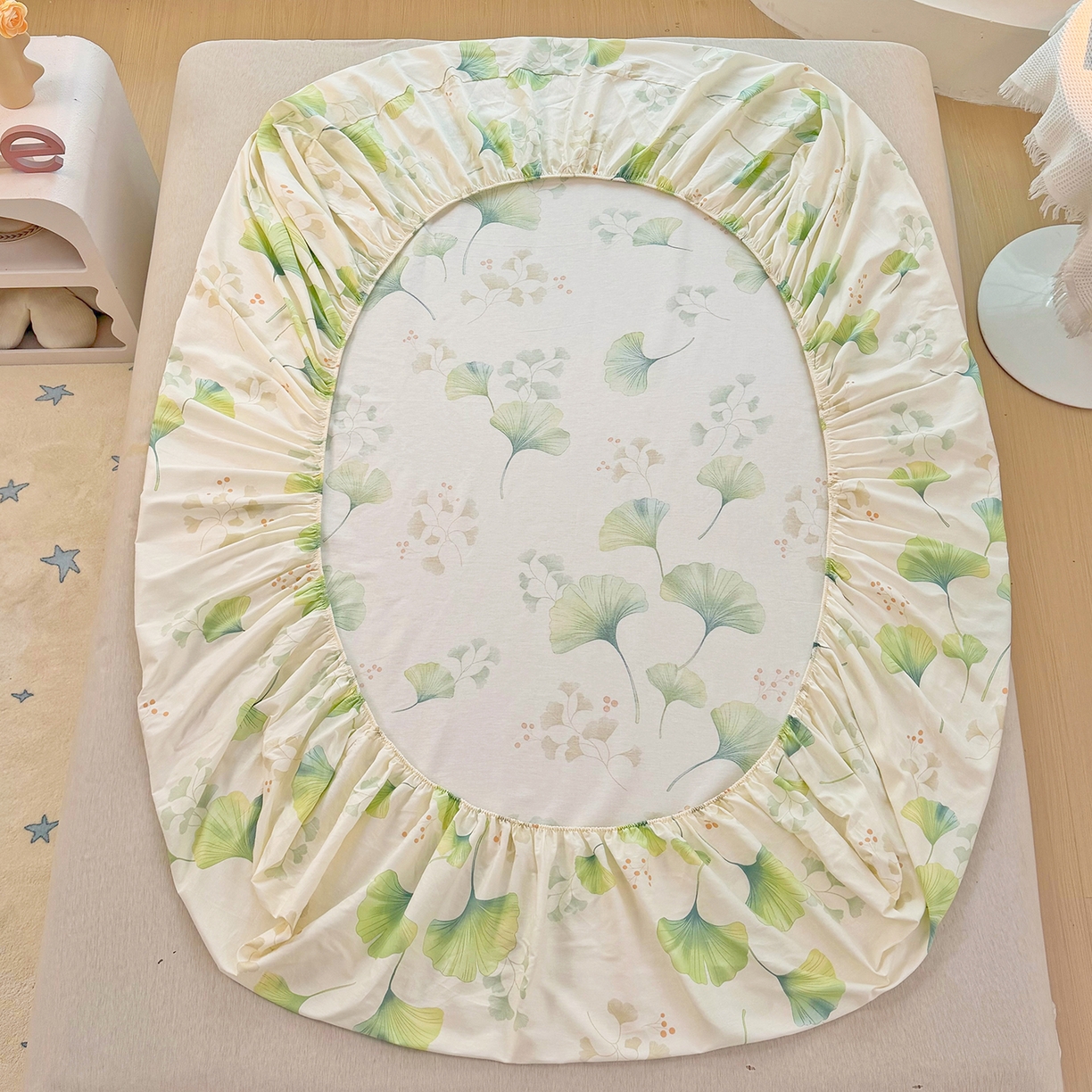 91家纺网 家纺一手货源 找家纺 安逸家纺 2026新款全棉纯棉印花12868系列-床笠单件单床笠 青绿银杏