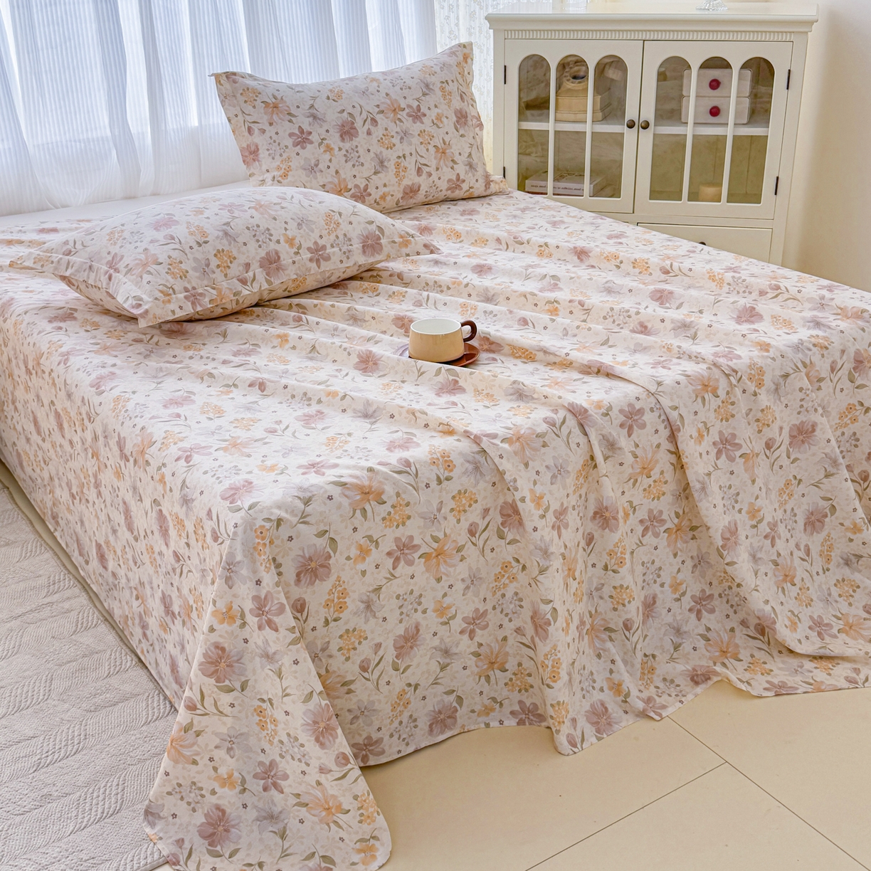 91家纺网 家纺一手货源 找家纺 安逸家纺 2026新款全棉纯棉印花12868系列-床单单件单床单 苏糖咖