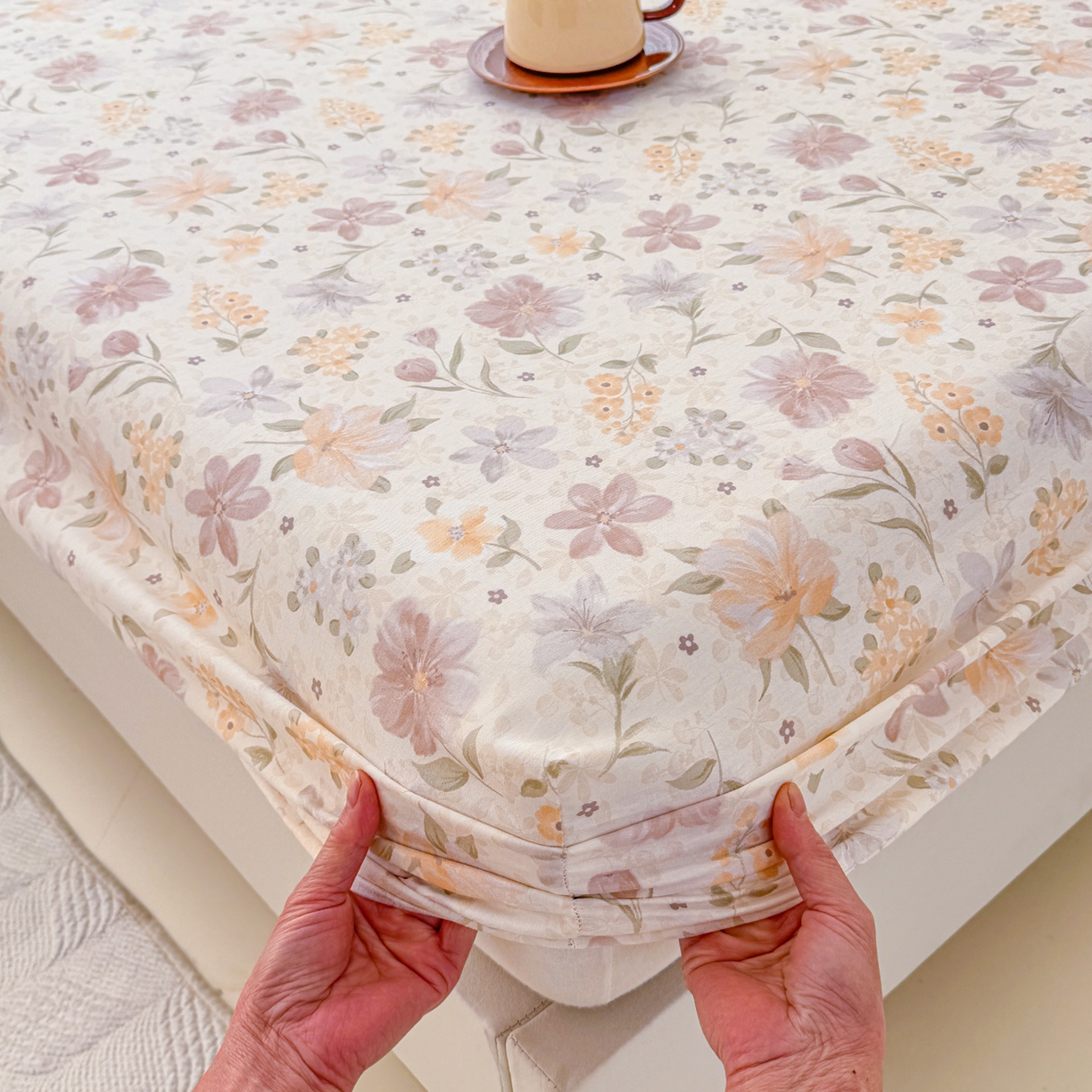 91家纺网 家纺一手货源 找家纺 安逸家纺 2026新款全棉纯棉印花12868系列-床笠单件单床笠 苏糖咖