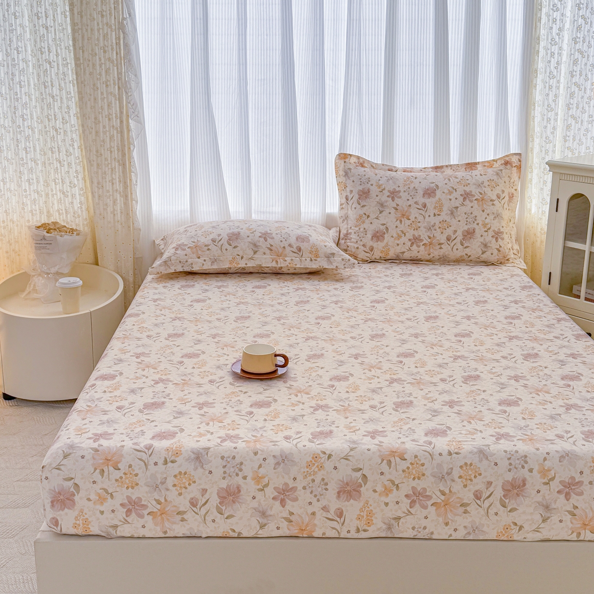 91家纺网 家纺一手货源 找家纺 安逸家纺 2026新款全棉纯棉印花12868系列-床笠单件单床笠 苏糖咖