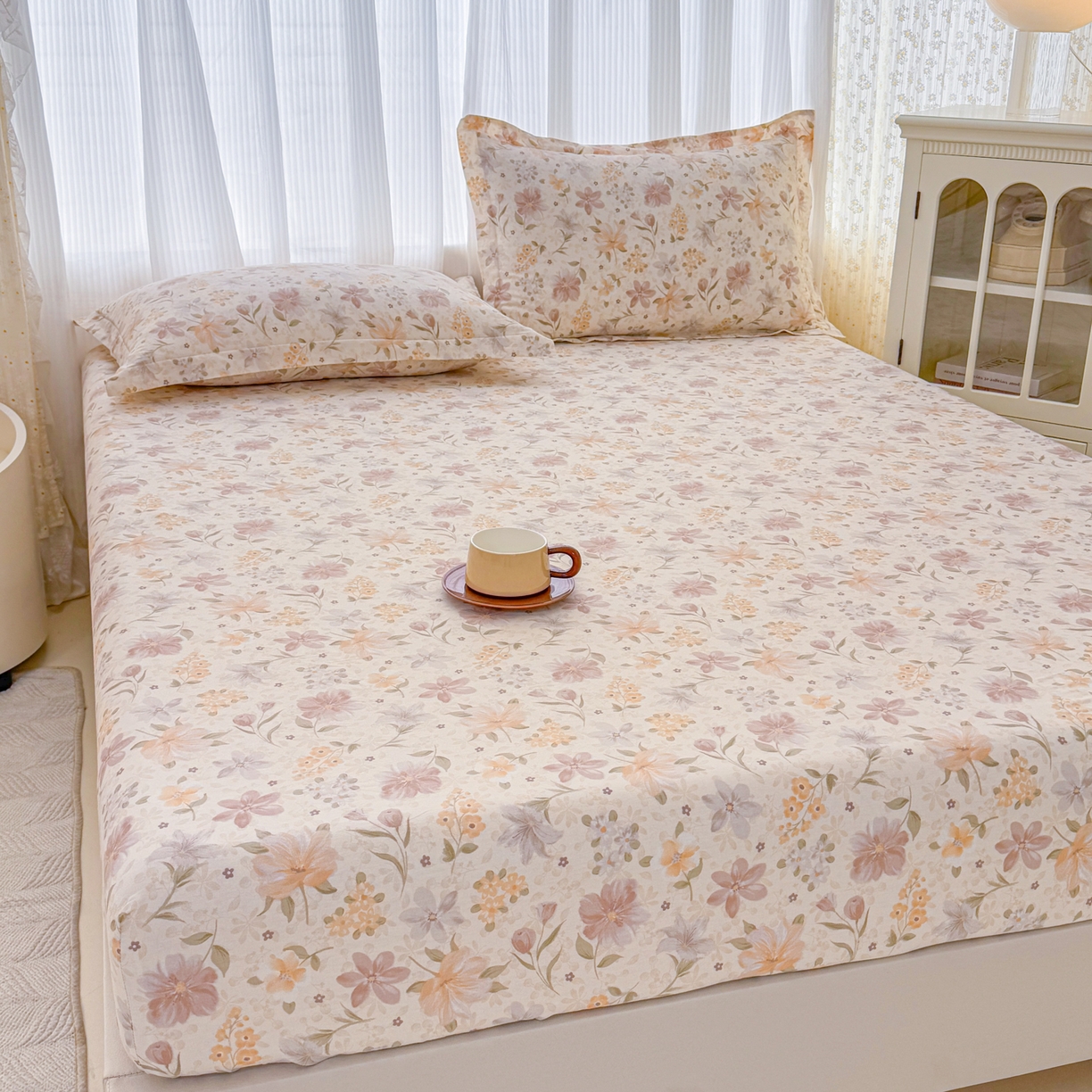 91家纺网 家纺一手货源 找家纺 安逸家纺 2026新款全棉纯棉印花12868系列-床笠单件单床笠 苏糖咖