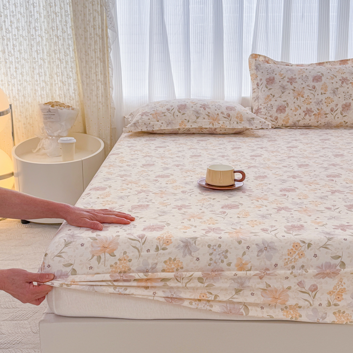 91家纺网 家纺一手货源 找家纺 安逸家纺 2026新款全棉纯棉印花12868系列-床笠单件单床笠 苏糖咖