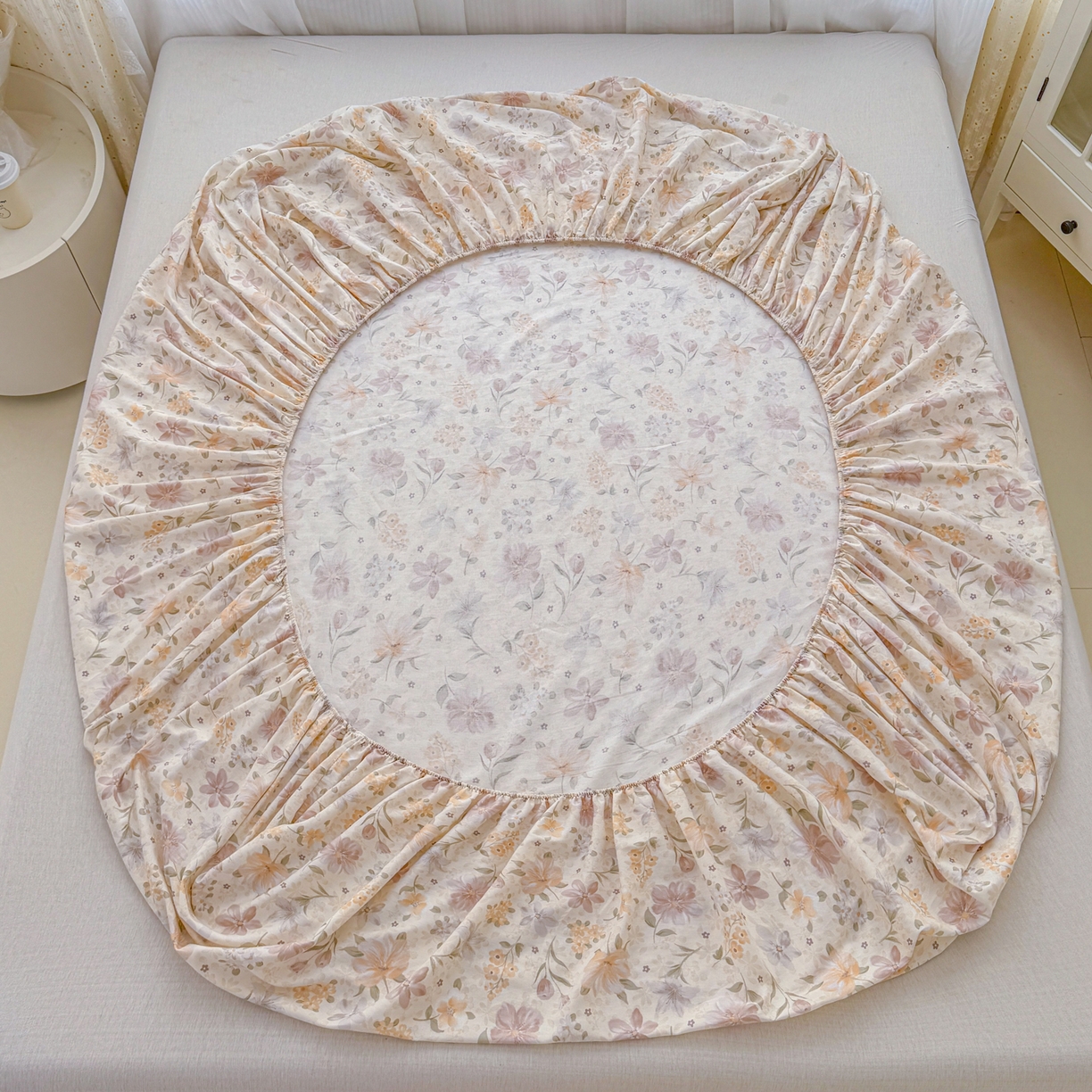 91家纺网 家纺一手货源 找家纺 安逸家纺 2026新款全棉纯棉印花12868系列-床笠单件单床笠 苏糖咖