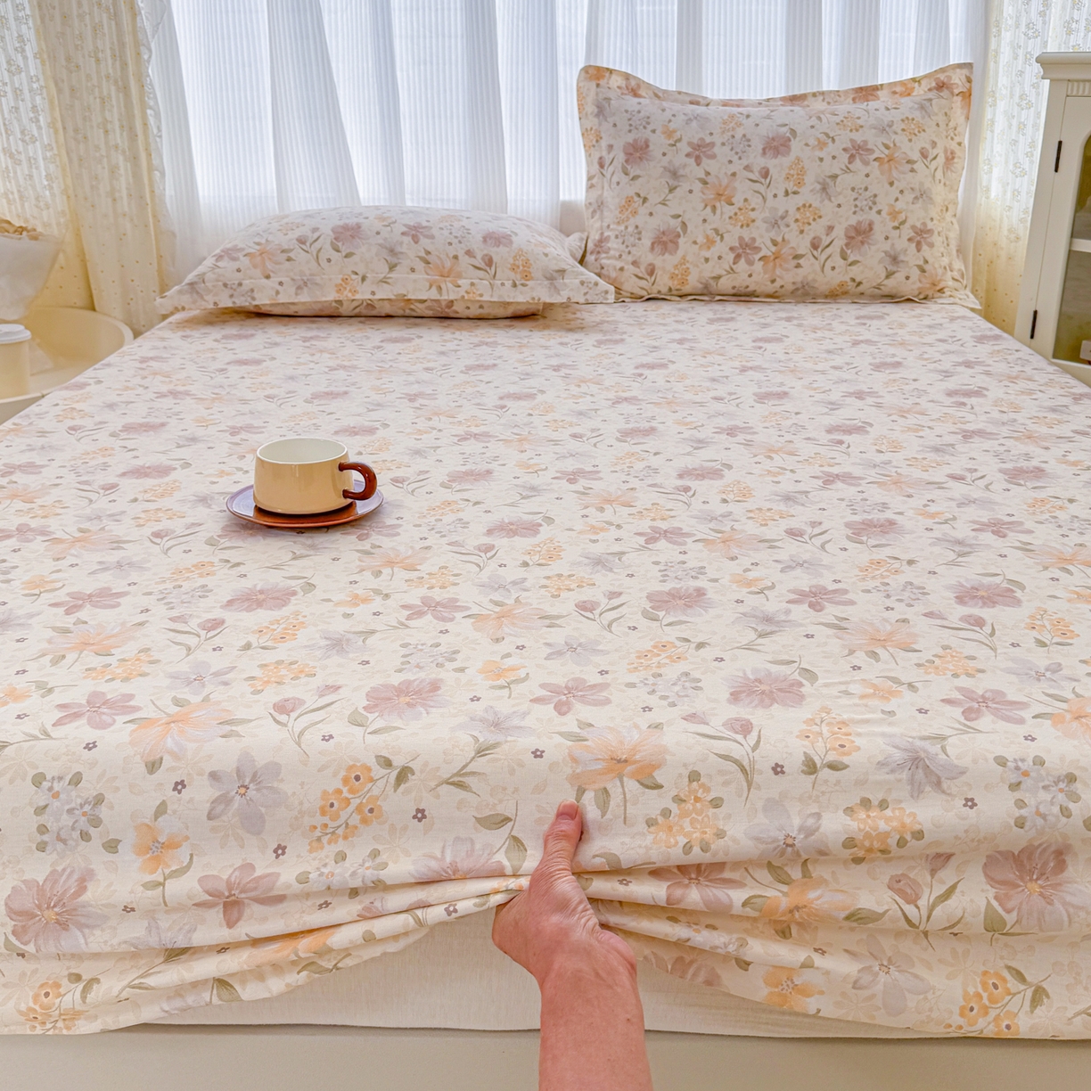 91家纺网 家纺一手货源 找家纺 安逸家纺 2026新款全棉纯棉印花12868系列-床笠单件单床笠 苏糖咖