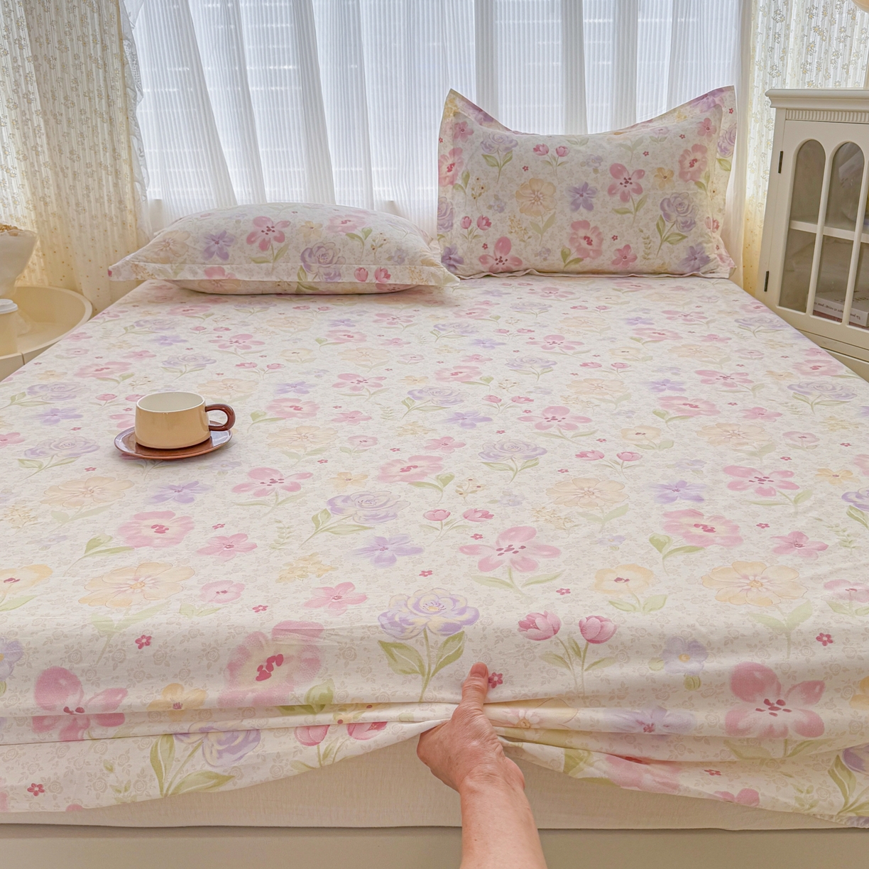 91家纺网 家纺一手货源 找家纺 安逸家纺 2026新款全棉纯棉印花12868系列-床笠单件单床笠 甜心花朵