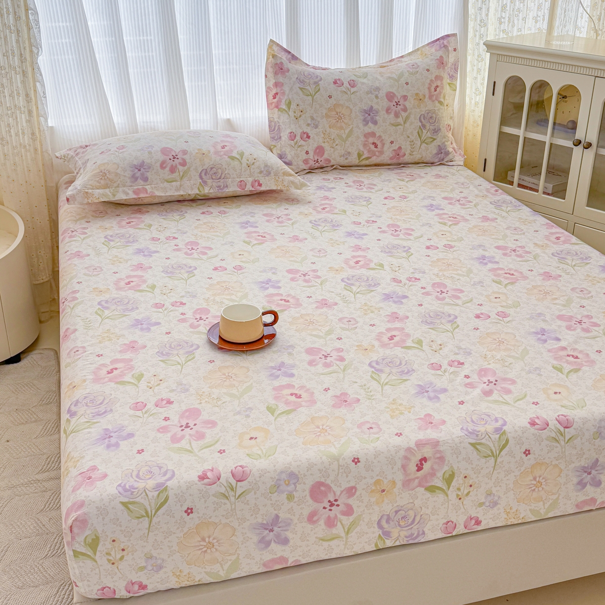 91家纺网 家纺一手货源 找家纺 安逸家纺 2026新款全棉纯棉印花12868系列-床笠单件单床笠 甜心花朵