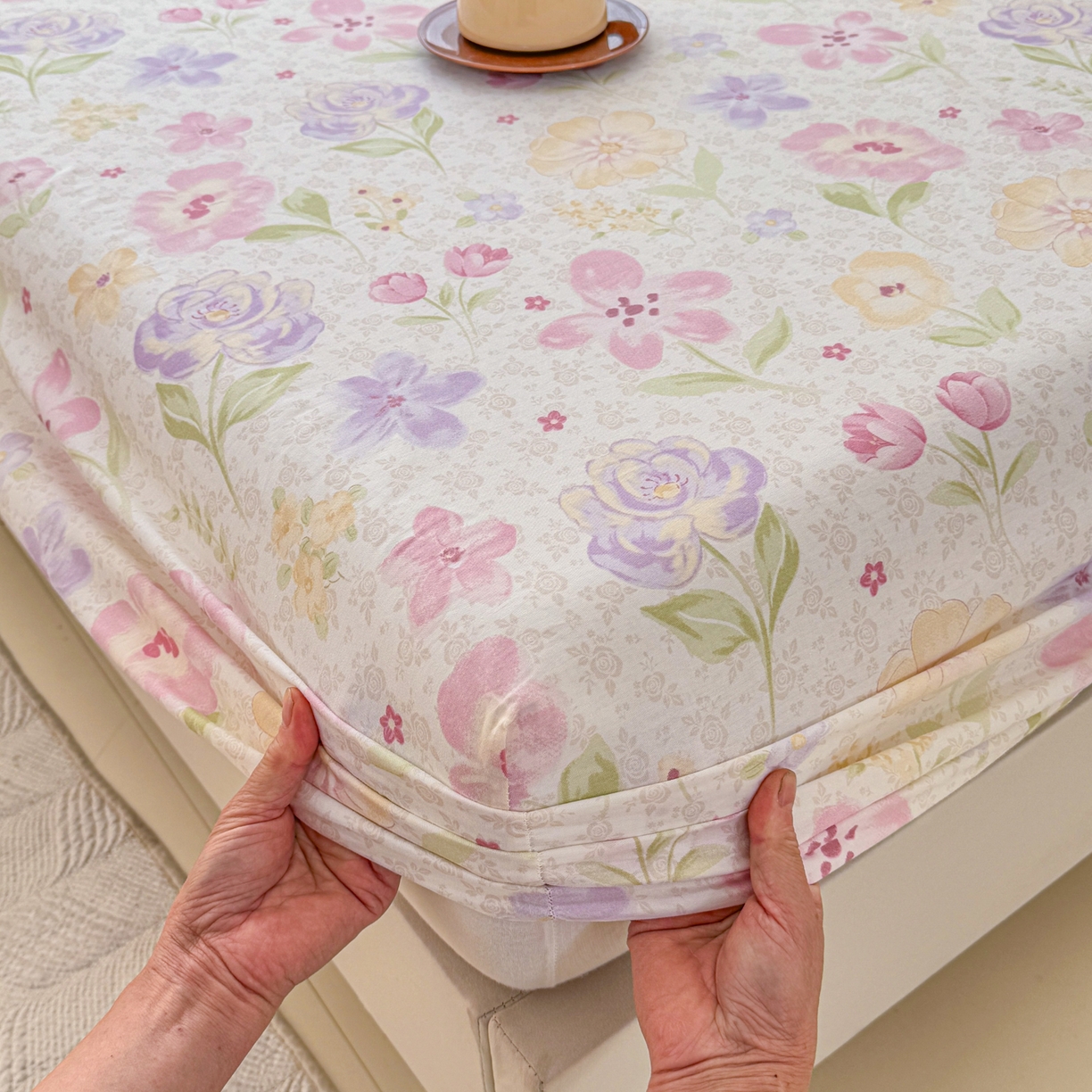 91家纺网 家纺一手货源 找家纺 安逸家纺 2026新款全棉纯棉印花12868系列-床笠单件单床笠 甜心花朵