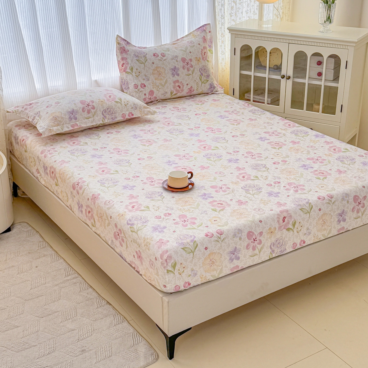 91家纺网 家纺一手货源 找家纺 安逸家纺 2026新款全棉纯棉印花12868系列-床笠单件单床笠 甜心花朵