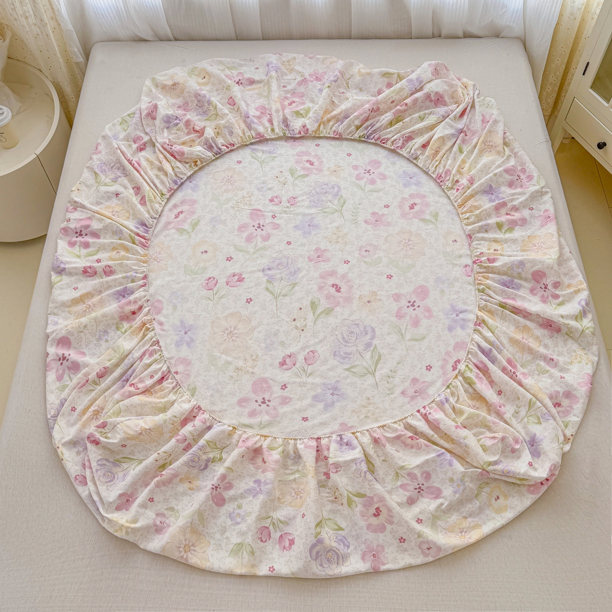 91家纺网 家纺一手货源 找家纺 安逸家纺 2026新款全棉纯棉印花12868系列-床笠单件单床笠 甜心花朵