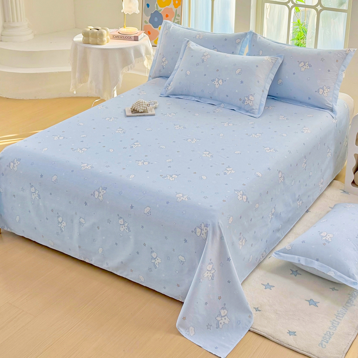 91家纺网 家纺一手货源 找家纺 安逸家纺 2026新款全棉纯棉印花12868系列-床单单件单床单 星星独角兽