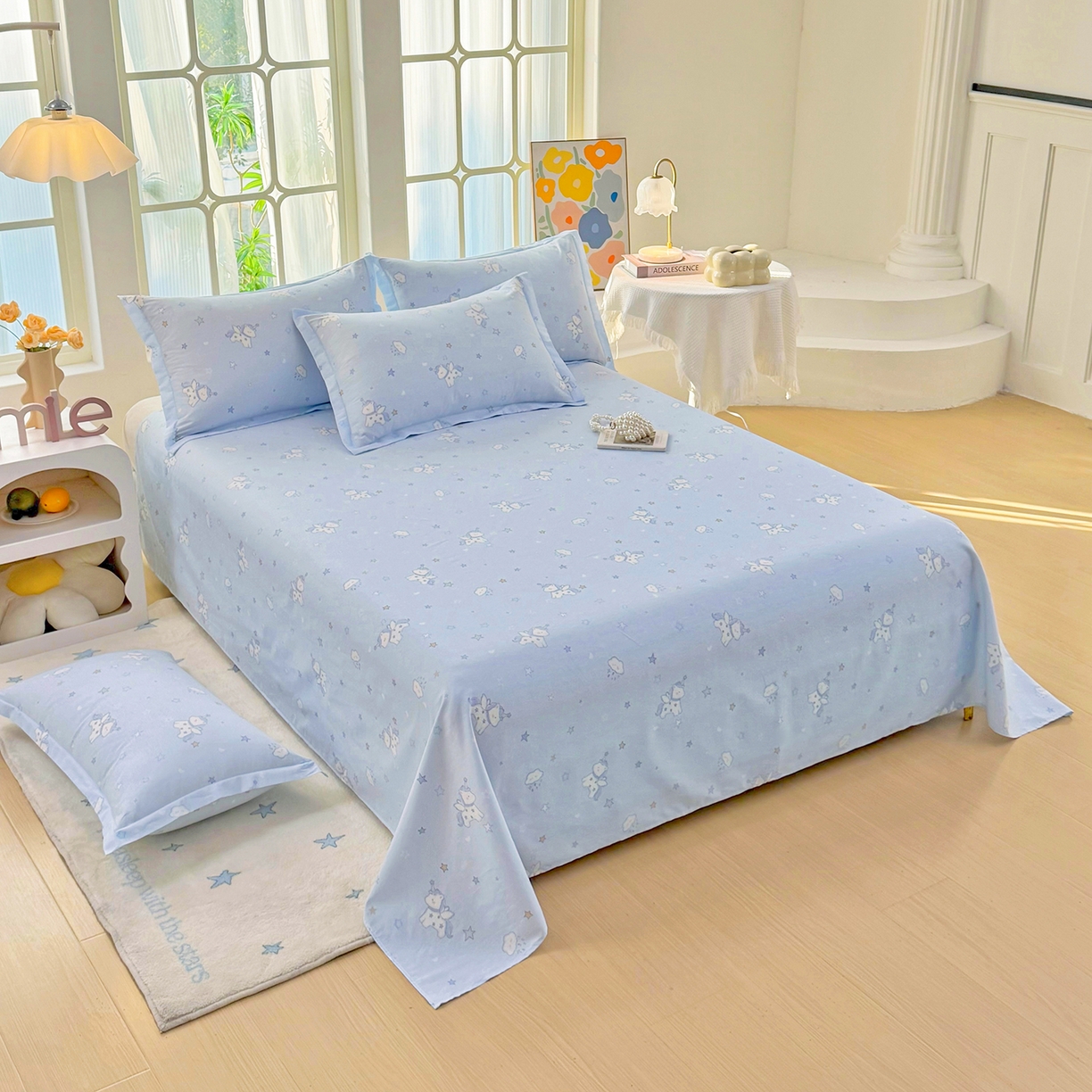 91家纺网 家纺一手货源 找家纺 安逸家纺 2026新款全棉纯棉印花12868系列-床单单件单床单 星星独角兽