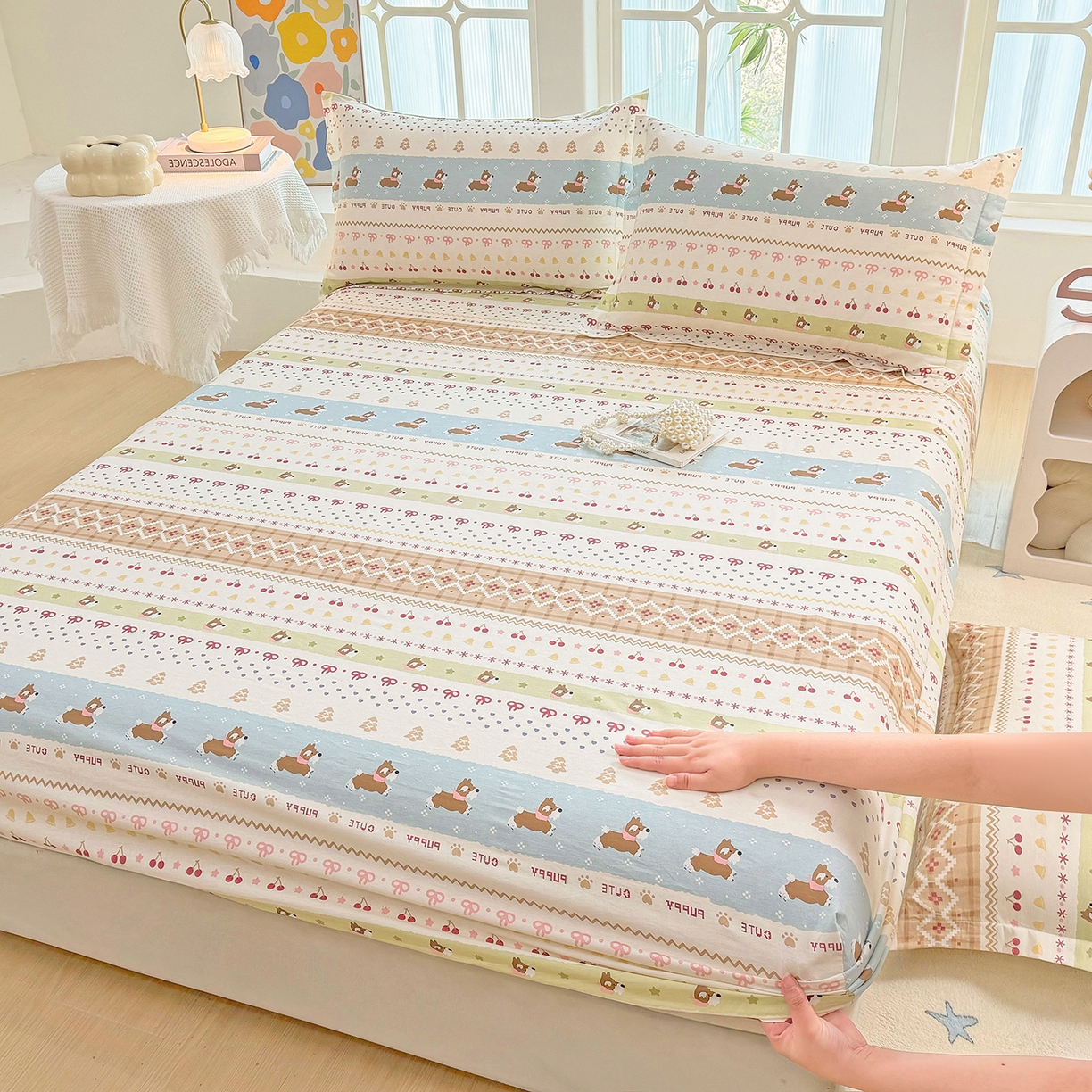 91家纺网 家纺一手货源 找家纺 安逸家纺 2026新款全棉纯棉印花12868系列-床笠单件单床笠 雪哈汪