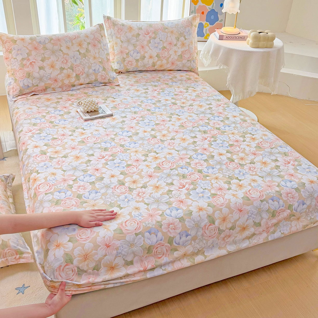 91家纺网 家纺一手货源 找家纺 安逸家纺 2026新款全棉纯棉印花12868系列-床笠单件单床笠 釉色浮光