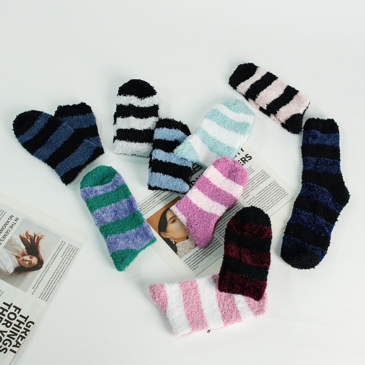 91家纺网 家纺一手货源 找家纺 松色家居 2026新款福利款混纺棉男女袜子 地板袜 均码