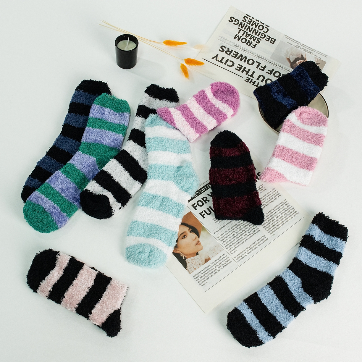 91家纺网 家纺一手货源 找家纺 松色家居 2026新款福利款混纺棉男女袜子 地板袜 均码