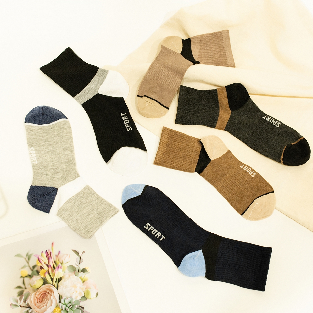 91家纺网 家纺一手货源 找家纺 松色家居 2026新款福利款混纺棉男女袜子 男袜c 均码