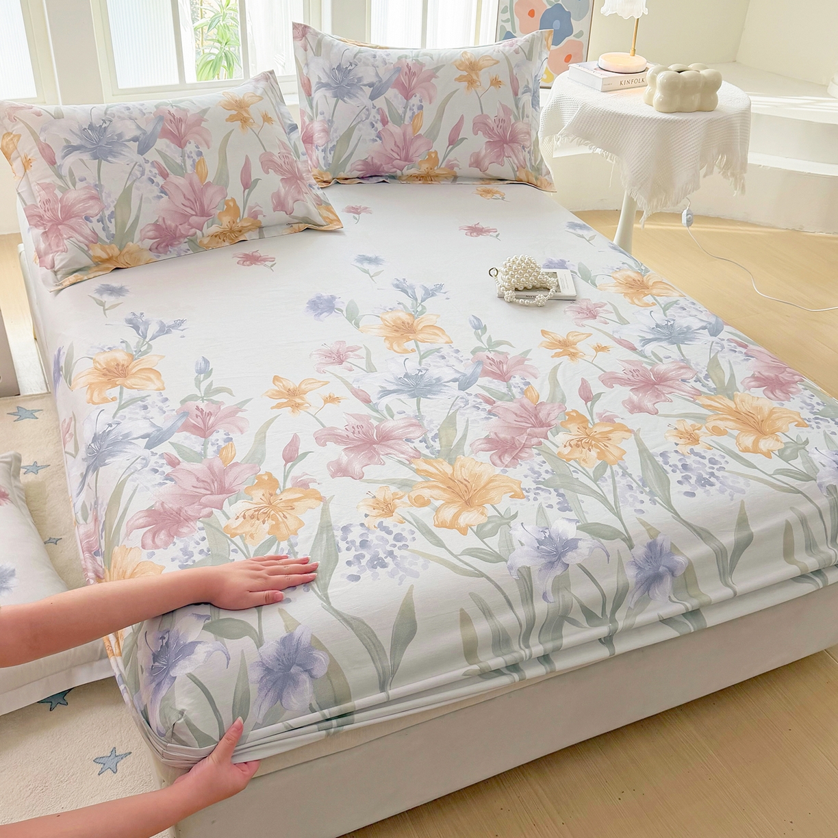 91家纺网 家纺一手货源 找家纺 安逸家纺 2026新款12868全棉纯棉床笠四件套床罩学生纯棉床笠款三件套 桂馥兰香