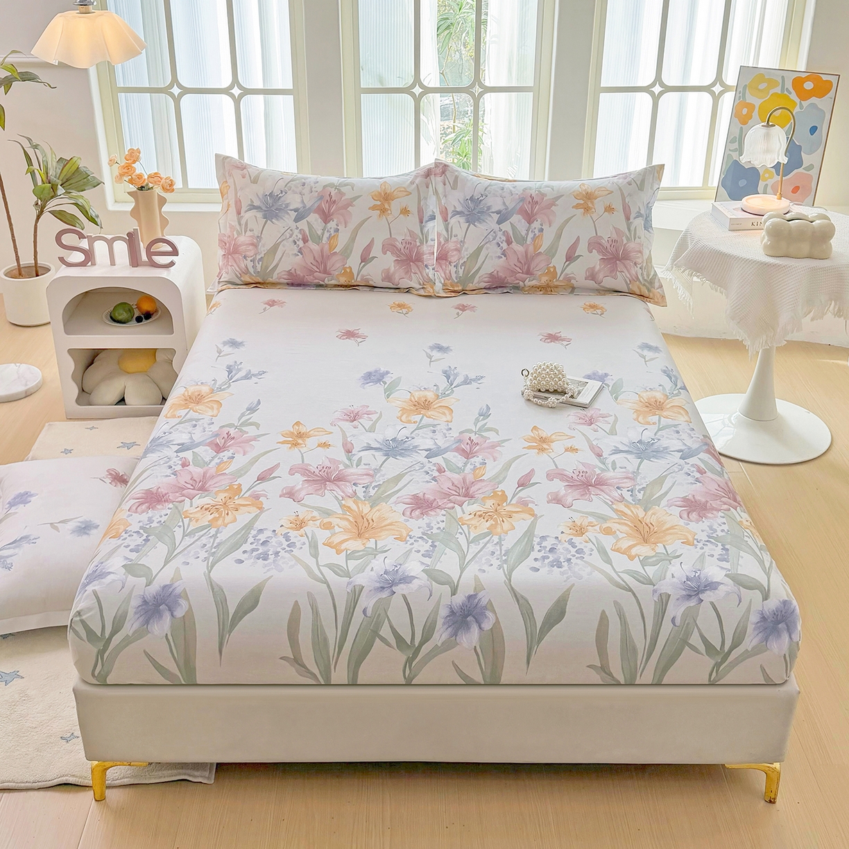 91家纺网 家纺一手货源 找家纺 安逸家纺 2026新款12868全棉纯棉床笠四件套床罩学生纯棉床笠款三件套 桂馥兰香