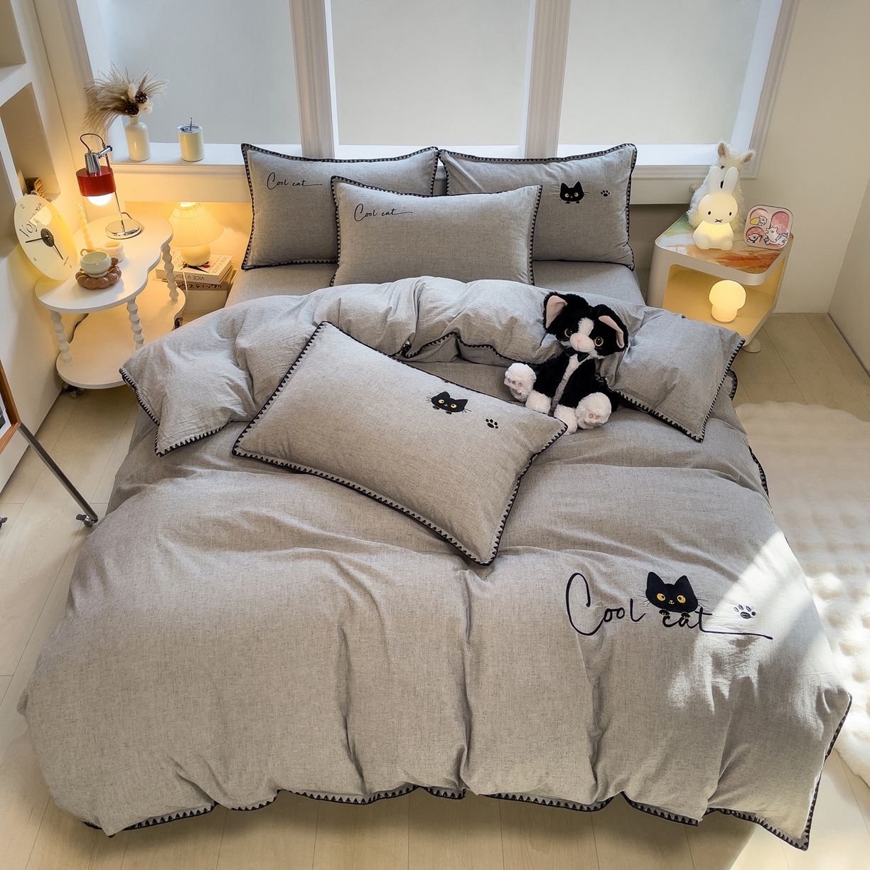 91家纺网 家纺一手货源 找家纺 （总）炫拼家纺 2026新款A类棉麻刺绣卡通贝壳边四件套-布鲁系列