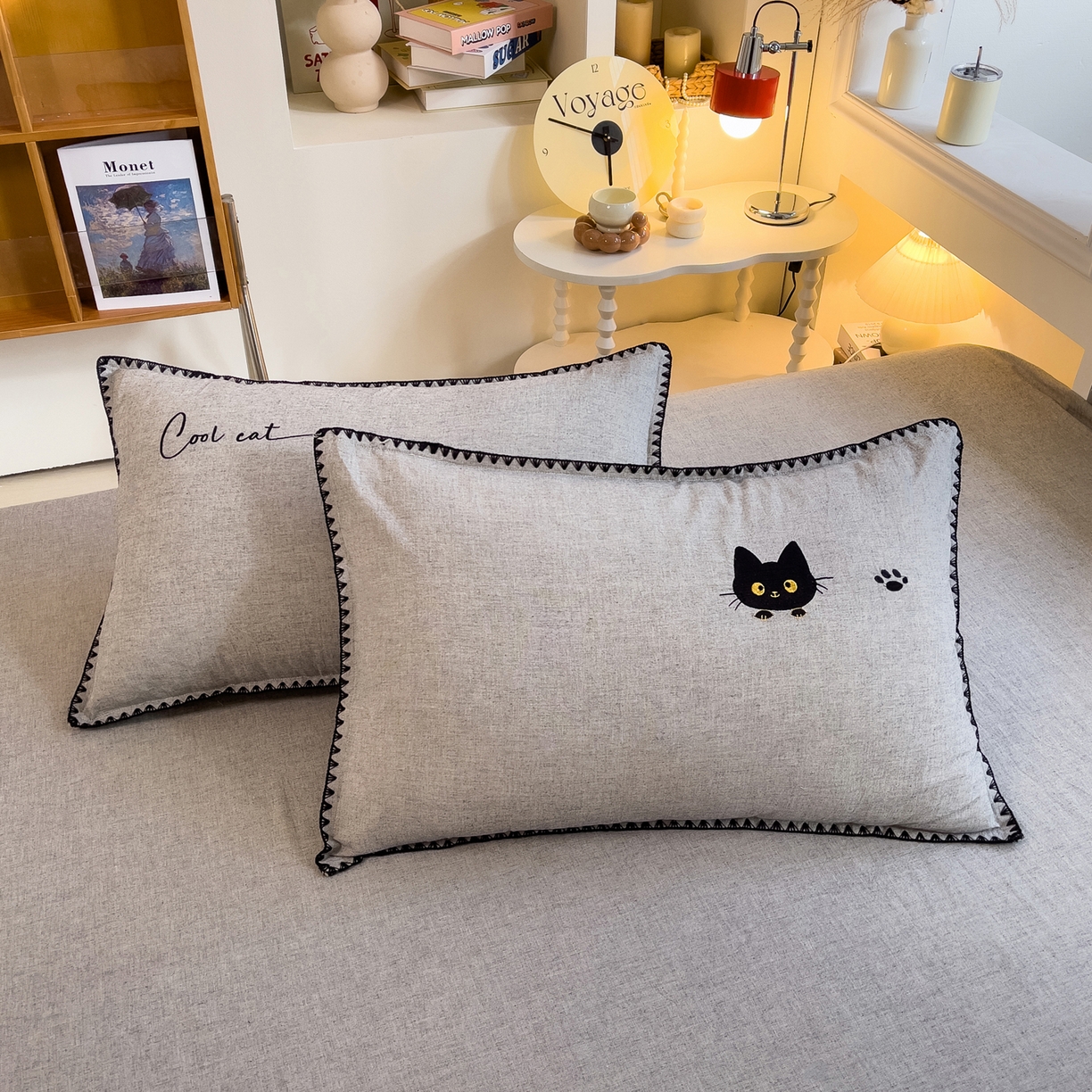 91家纺网 家纺一手货源 找家纺 （总）炫拼家纺 2026新款A类棉麻刺绣卡通贝壳边四件套-布鲁系列