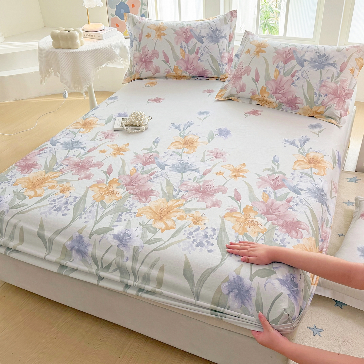 91家纺网 家纺一手货源 找家纺 安逸家纺 2026新款12868全棉纯棉床笠四件套床罩学生纯棉床笠款三件套 桂馥兰香