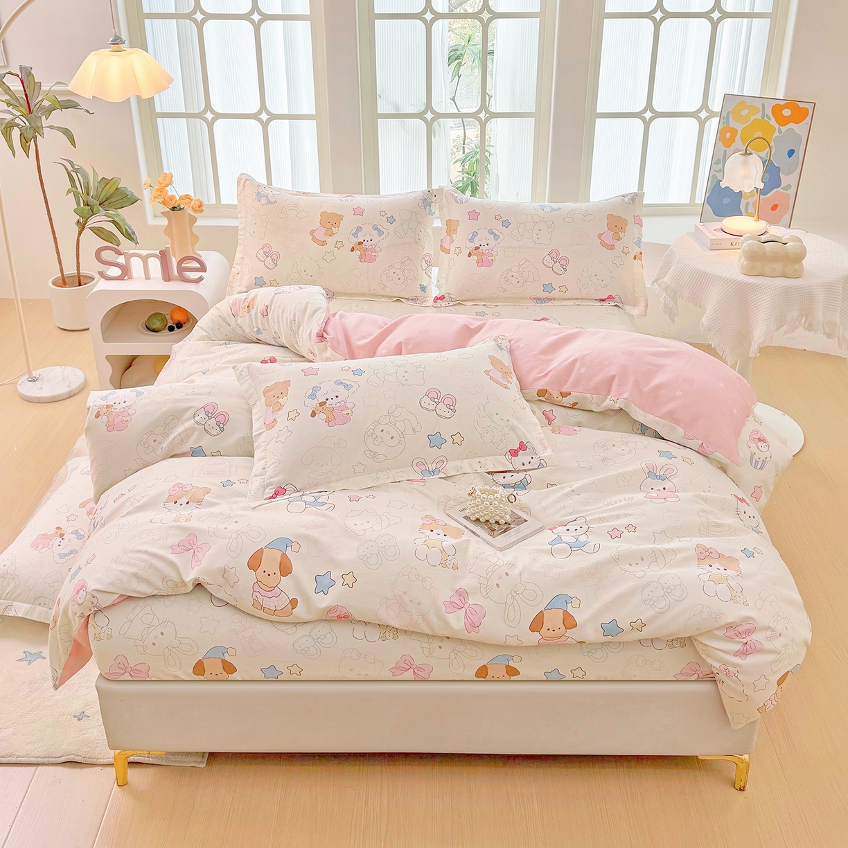 安逸家纺 2026新款12868全棉纯棉床笠四件套床罩学生纯棉床笠款三件套 凯蒂宝贝