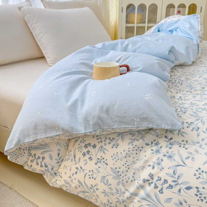 91家纺网 家纺一手货源 找家纺 安逸家纺 2026新款12868全棉纯棉床笠四件套床罩学生纯棉床笠款三件套 蓝沫