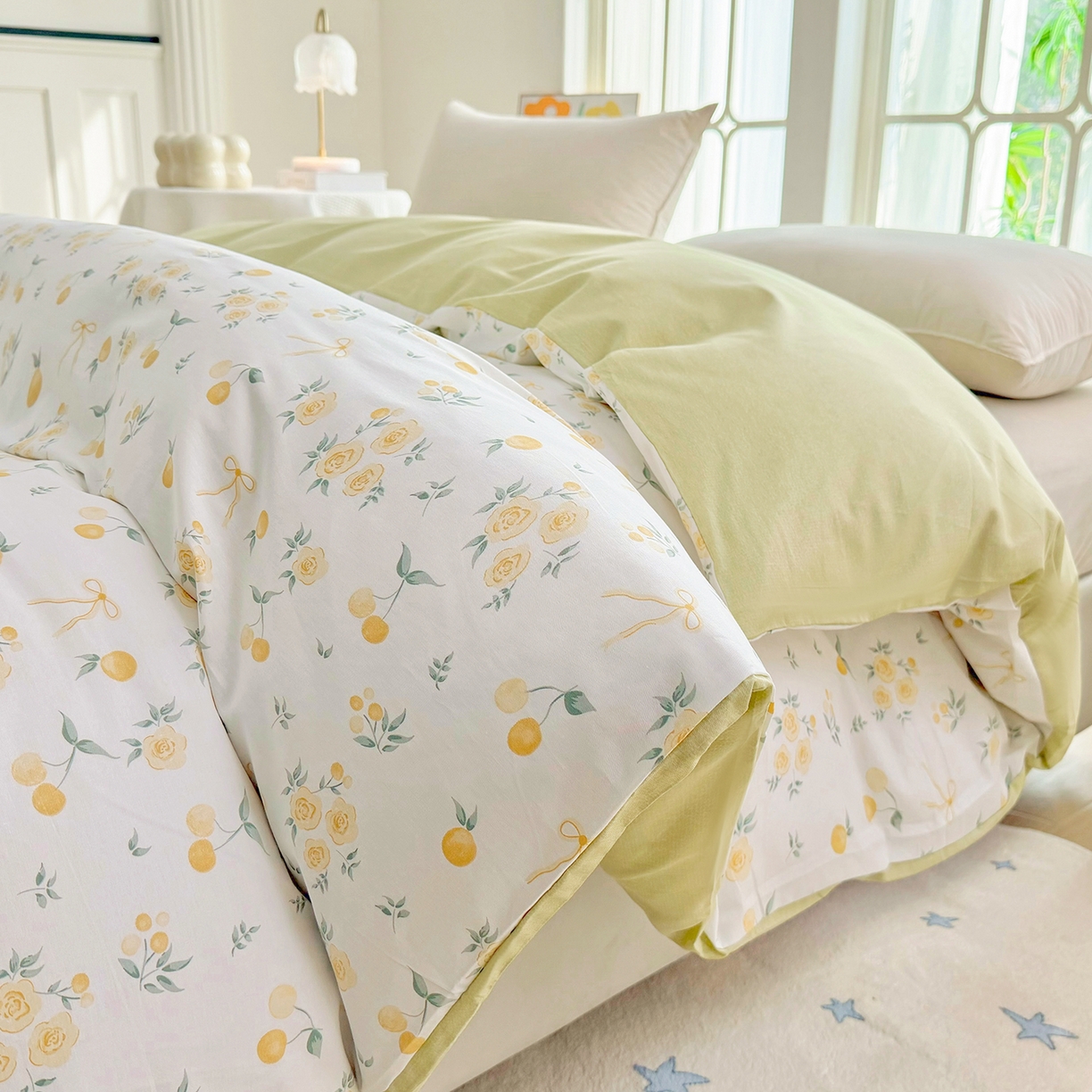 91家纺网 家纺一手货源 找家纺 安逸家纺 2026新款12868全棉纯棉床笠四件套床罩学生纯棉床笠款三件套 蕾拉果园