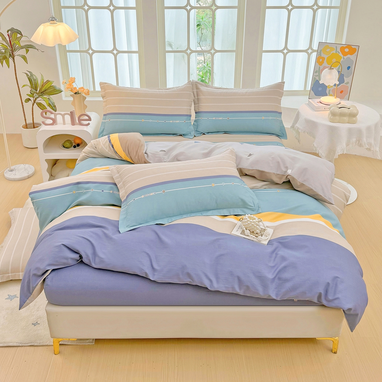 安逸家纺 2026新款12868全棉纯棉床笠四件套床罩学生纯棉床笠款三件套 米兰印象