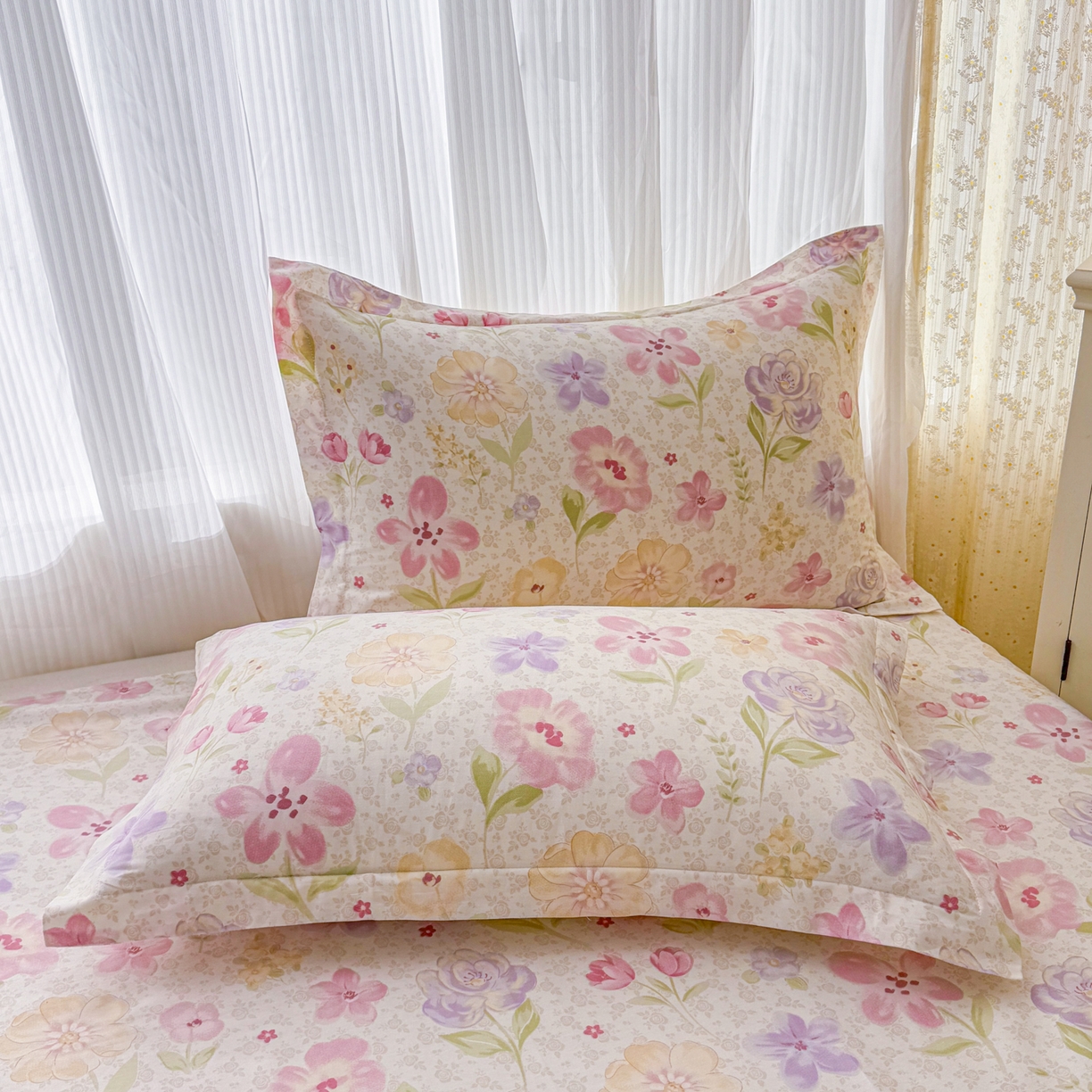 91家纺网 家纺一手货源 找家纺 安逸家纺 2026新款12868全棉纯棉床笠四件套床罩学生纯棉床笠款三件套 甜心花朵