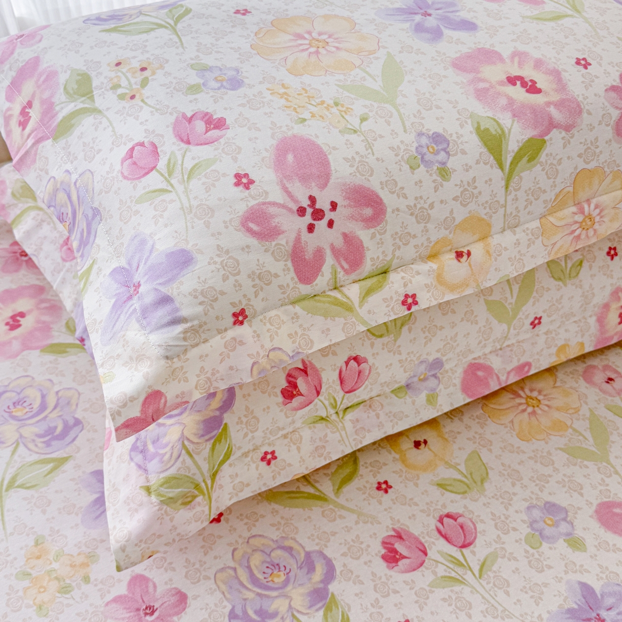 91家纺网 家纺一手货源 找家纺 安逸家纺 2026新款12868全棉纯棉床笠四件套床罩学生纯棉床笠款三件套 甜心花朵