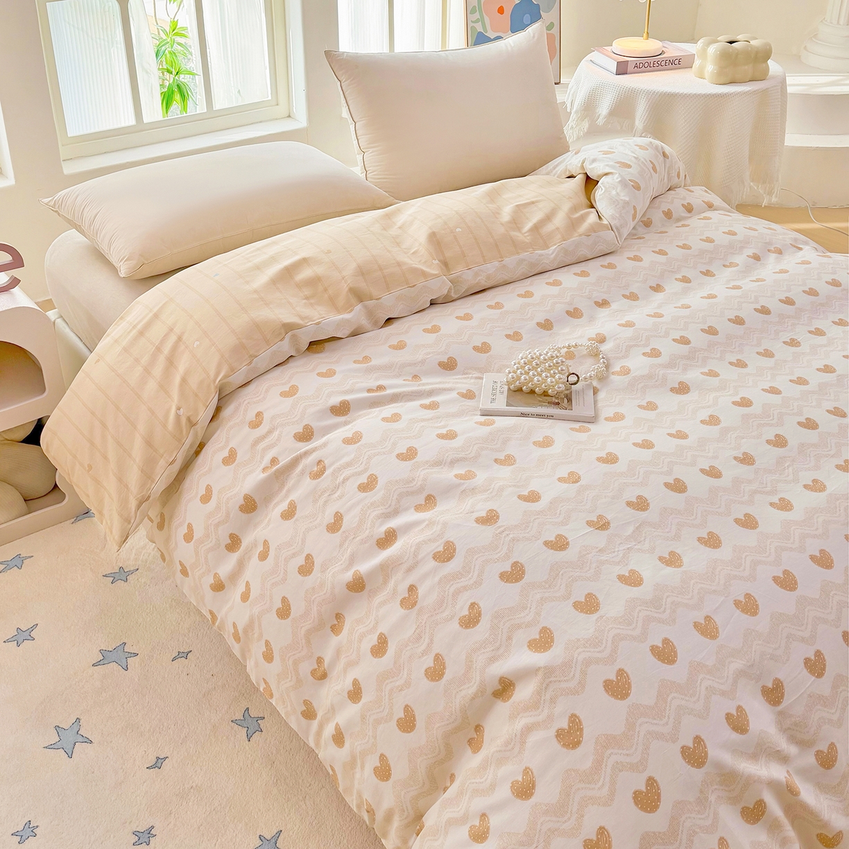 91家纺网 家纺一手货源 找家纺 安逸家纺 2026新款12868全棉纯棉床笠四件套床罩学生纯棉床笠款三件套 心动旋律