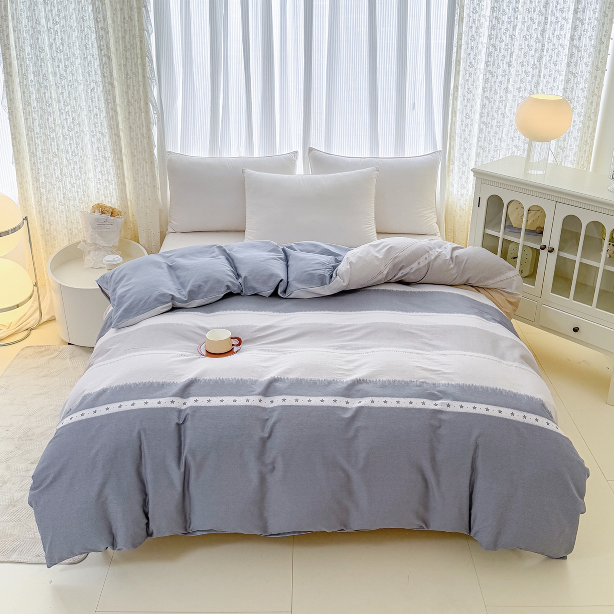 91家纺网 家纺一手货源 找家纺 安逸家纺 2026新款12868全棉纯棉床笠四件套床罩学生纯棉床笠款三件套 星辰大海