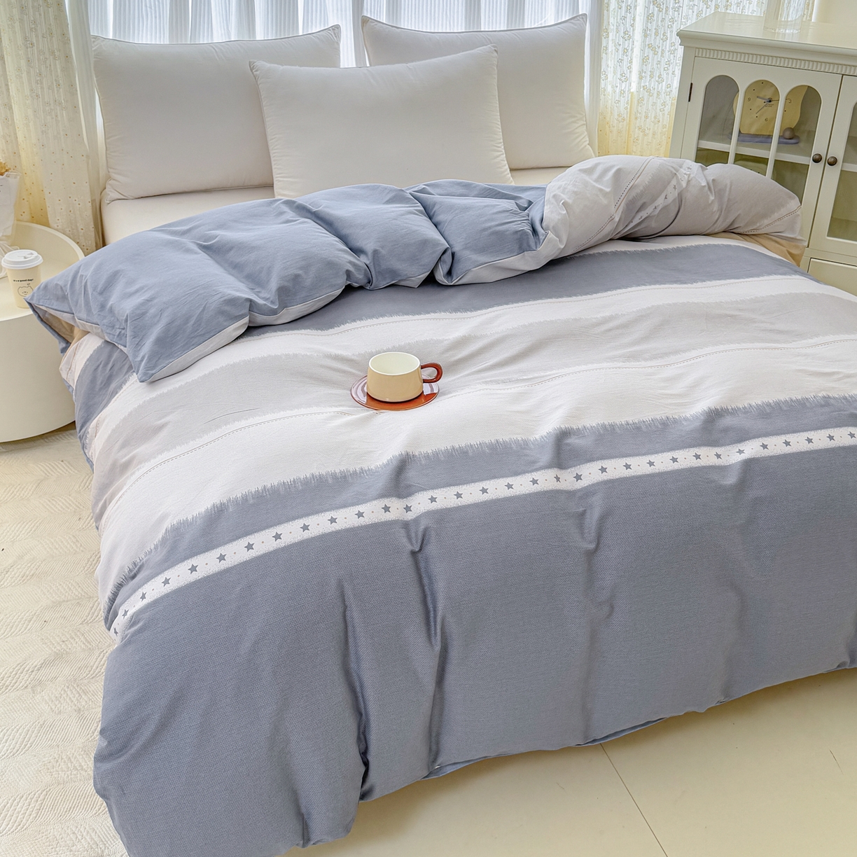 91家纺网 家纺一手货源 找家纺 安逸家纺 2026新款12868全棉纯棉床笠四件套床罩学生纯棉床笠款三件套 星辰大海